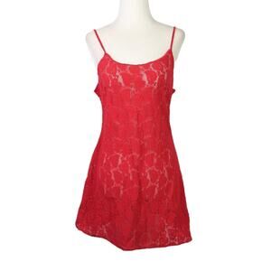 Vintage 90s red heart lace mini lingerie slip dress M